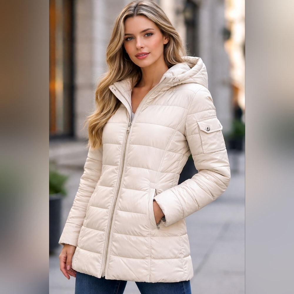 Ralph‎ Lauren Lauren XS Hooded Puffer Jacket Winter Coat Cream
